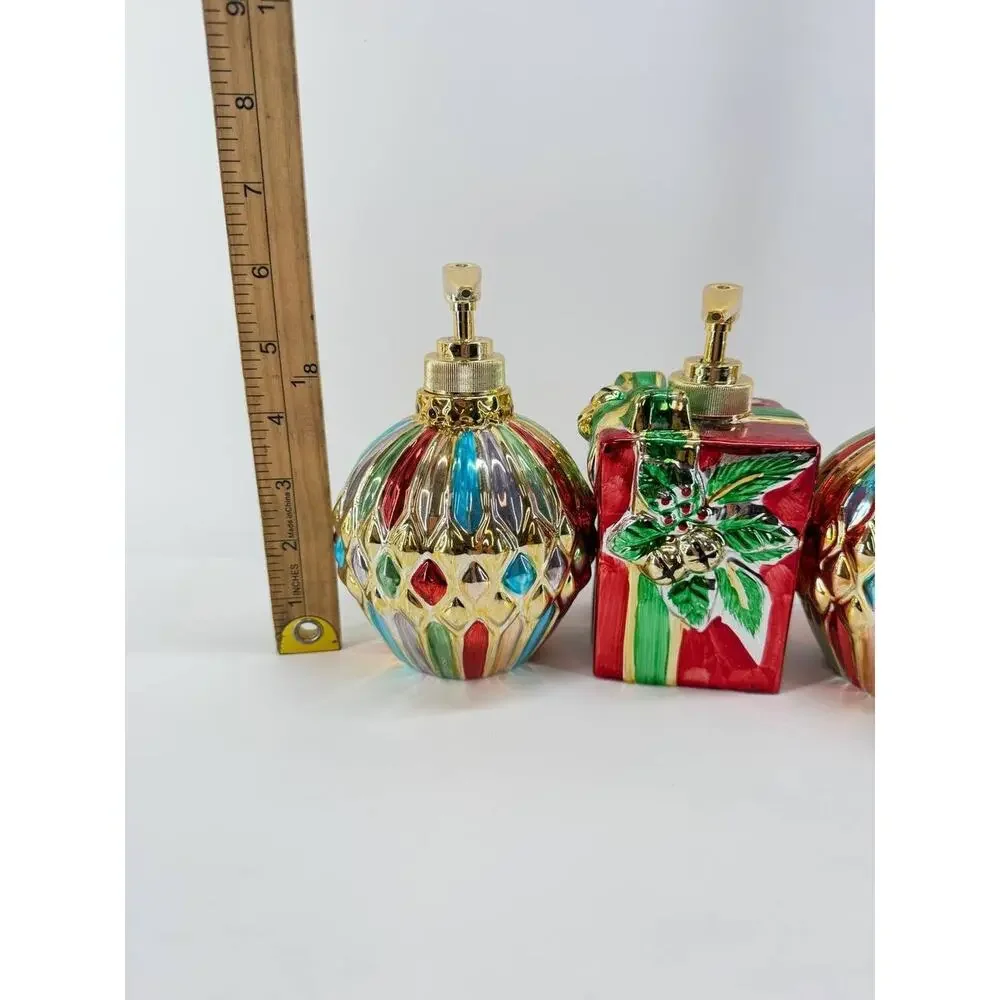 Vintage 1998 Allure Christmas Glass Soap Dispenser Set Ornaments Gift Box